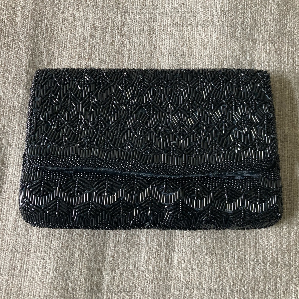 Elegant Black Beaded Clutch